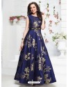 Incredible Dark Blue Taffeta Silk Gown