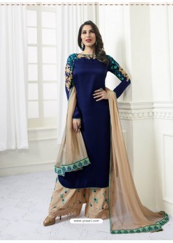 Navy Blue Model Satin Embroidered Suit