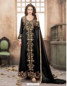 Fabulous Black Georgette Embroidered Floor Length Suit