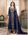 Peacock Blue Georgette Embroidered Floor Length Suit