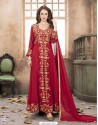 Red Georgette Embroidered Floor Length Suit