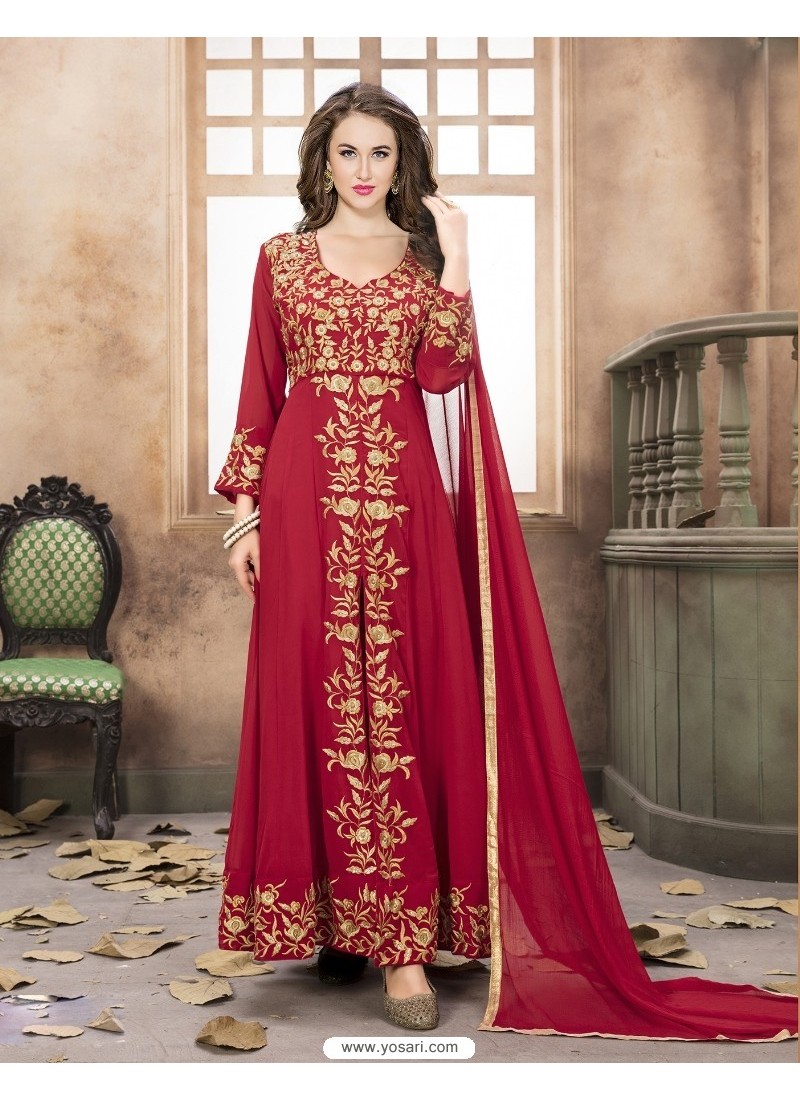Buy Red Georgette Embroidered Floor Length Suit | Anarkali Suits