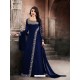 Faux Georgette Navy Blue Floor Length Suit