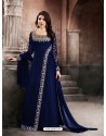 Faux Georgette Navy Blue Floor Length Suit