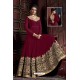 Mind Blowing Maroon Embroidered Floor Length Suit