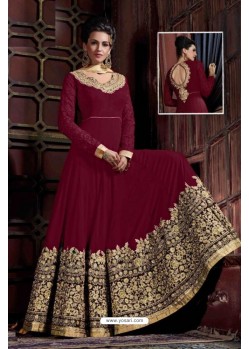 Mind Blowing Maroon Embroidered Floor Length Suit