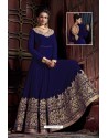 Attractive Blue Embroidered Floor Length Suit