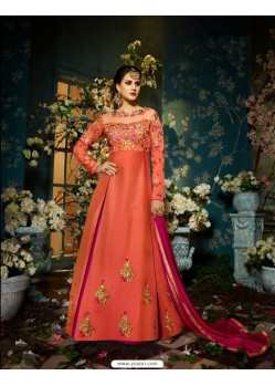 Heavenly Peach Taffeta Silk Floor Length Suit