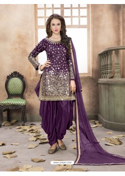 Purple Taffeta Silk Mirror Work Suit