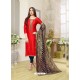 Red Silk Cotton Embroidered Suit