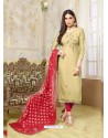 Olive Green Silk Cotton Embroidered Suit