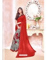 Red Georgette Printed Casual Saree