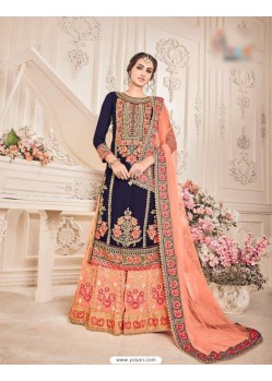 Navy Blue Faux Georgette Embroidered Suit