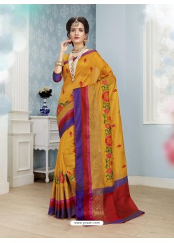 Delightful Mustard Poly Cotton Saree