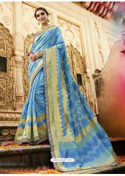 Graceful Blue Cotton Silk Jacquard Saree