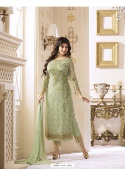 Olive Green Pure Georgette Embroidered Suit
