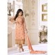 Peach Pure Georgette Embroidered Suit