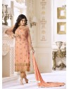 Peach Pure Georgette Embroidered Suit