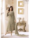 Taupe Pure Georgette Embroidered Suit