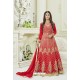 Red Silk Embroidered Floor Length Suit