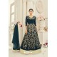 Tealblue Faux Georgette Embroidered Floor Length Suit