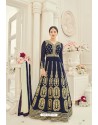 Navy Blue Faux Georgette Embroidered Floor Length Suit