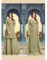 Olive Green Net Embroidered Suit