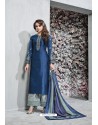 Dark Blue Banarasi Silk Plazzo Suit