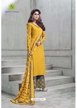 Yellow Banarasi Silk Plazzo Suit