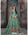 Aqua Mint Taffeta Silk Embroidered Floor Length Suit