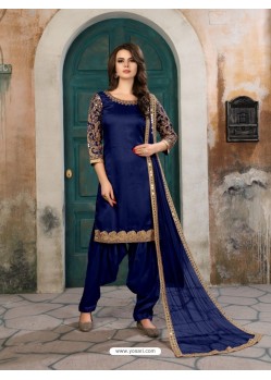 Blue Art Silk Embroidered Suit
