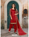 Red Art Silk Embroidered Suit