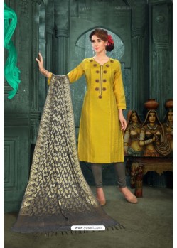 Unbelievable Yellow Chanderi Silk Suit