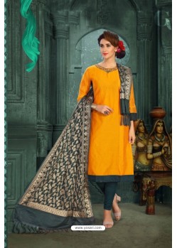 Graceful Yellow Chanderi Silk Suit