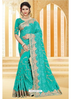 Competent Turquoise Georgette Saree