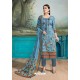 Turquoise Cotton Printed Suit