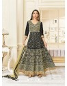 Black Silk Embroidered Floor Length Suit