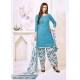 Turquoise Cotton Printed Suit
