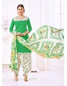 Green Cotton Printed Suit