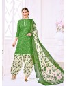 Green Cotton Printed Suit