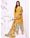 Yellow Cotton Printed Suit