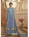 Grey Apple Georgette Embroidered Floor Length Suit