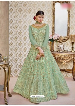 Sea Green Embroidered Floor Length Suit