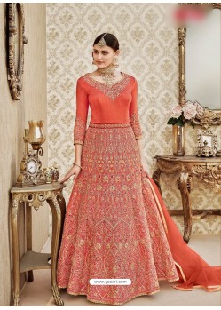 Peach Embroidered Floor Length Suit