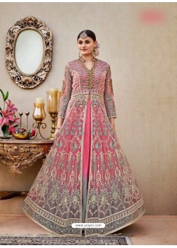 Pink Embroidered Floor Length Suit