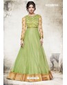 Parrot Green Net Embroidered Floor Length Suit