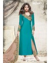 Teal Satin Embroidered Suit