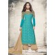 Turquoise Georgette Embroidered Suit