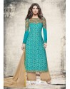Turquoise Georgette Embroidered Suit