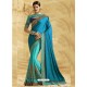 Turquoise Jacquard Chiffon Silk Embroidered Saree